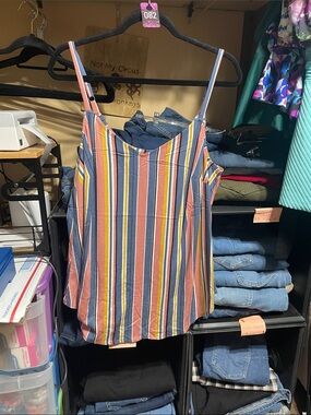 #082 size 0 Torrid NWT Striped Multicolor Spaghetti Strap Cami